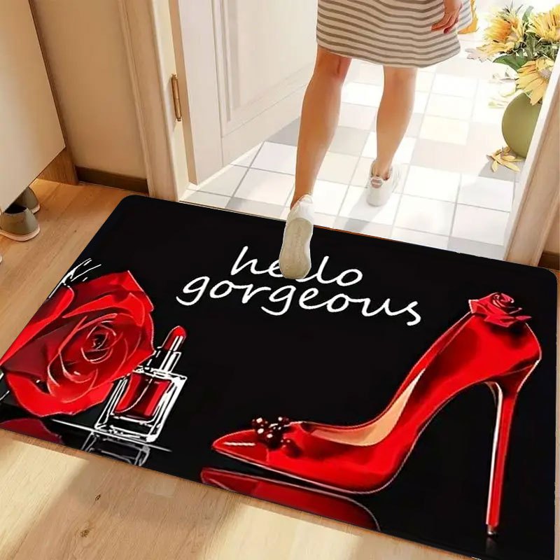 Home Made Bathroom Vanity - Paillasson Hello Gorgeous rouge antidérapant avec