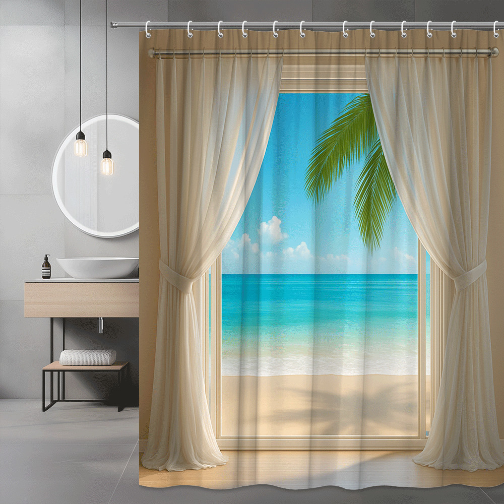Home Bathroom Spa Ideas - Rideau de douche tropical imperméable, motif