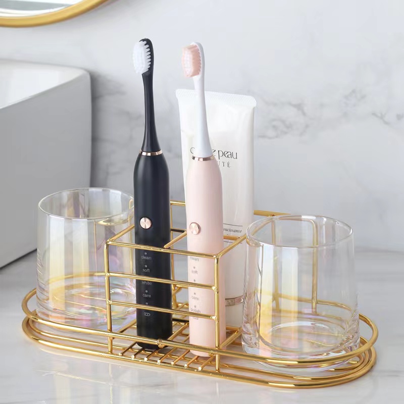 Toothbrush Holder Set - Support mural doré pour brosses à