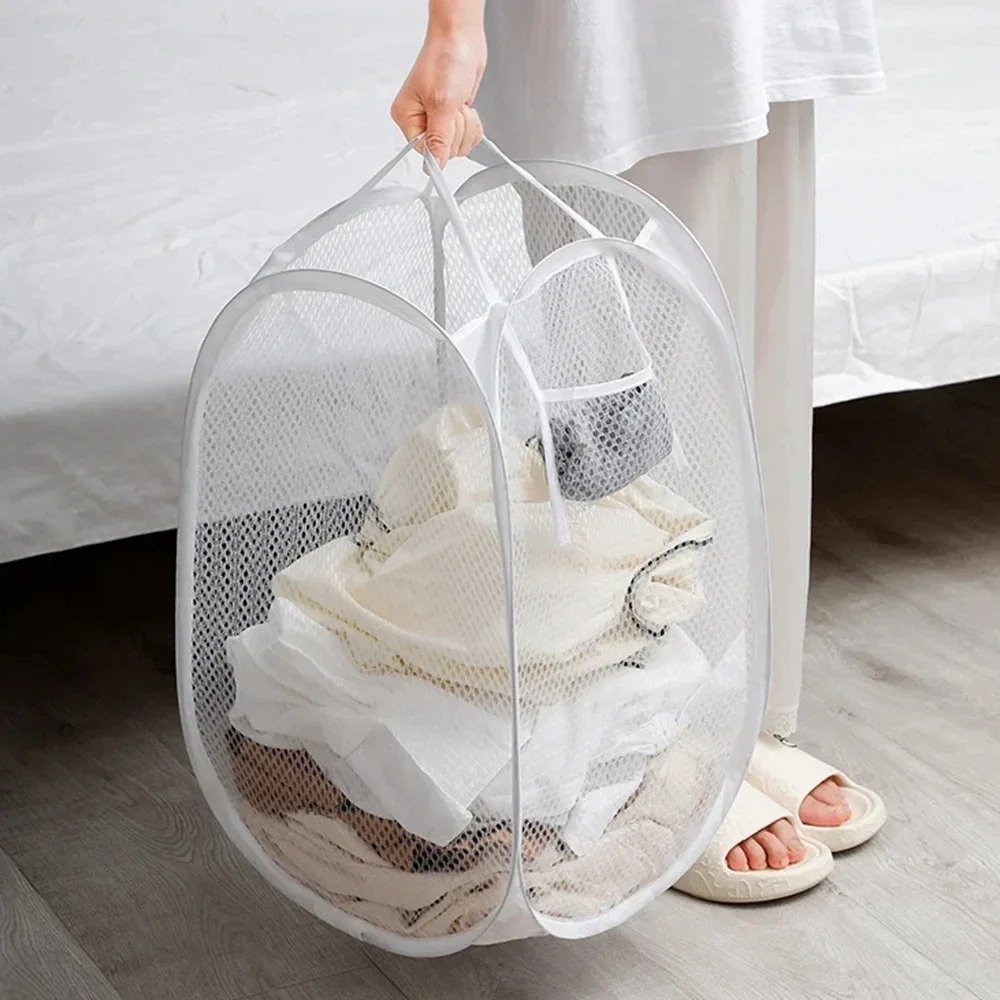 Bathroom Home Improvement - Panier à linge pliable en maille,